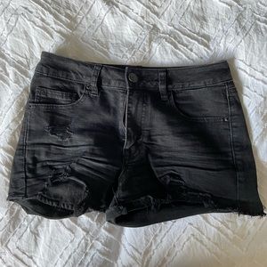Night rise ripped denim shorts